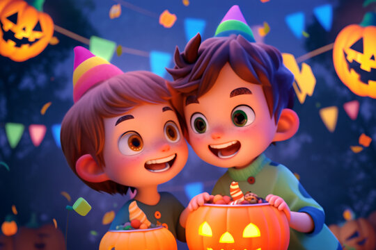 Celebrate Halloween party Western holiday 3D rendered characters