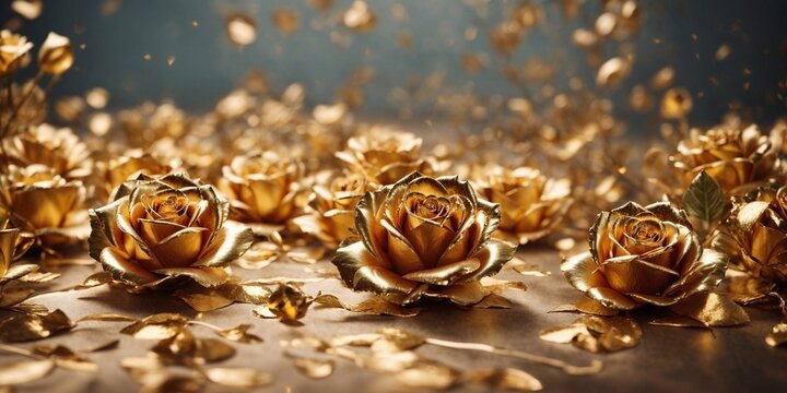 golden roses background, Gold Roses: A Vibrant Floral Background, Generative AI