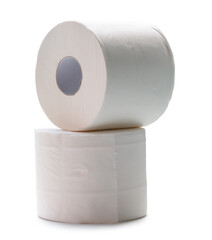 Two rolls of white tissue paper or napkin is stack isolated on white background with clipping path