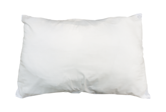 White pillow in hotel or resort room isolated on white background with clipping path in png file format Concept of confortable and happy sleep in daily life