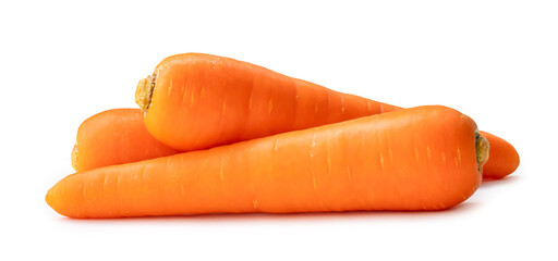 Fresh orange carrots in stack isolated on white background with clipping path Close up of healthy vegetable root