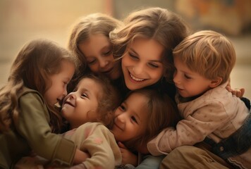Obraz premium Single woman or family of parents and children Or several groups of friends standing and looking at the beach, some of them jumping together in the air. Feeling refreshed, relaxed, happy at the beach 
