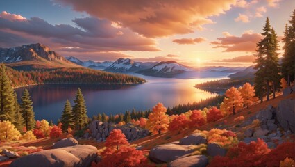 "Autumn Serenity: Donner Lake Sunset Reflections"