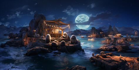 a truck stop serving food to sea otters on a desola hd wallpaper