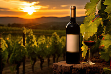 Fototapeta premium Wine Country Showcase: Blank Label Bottle Mock-up