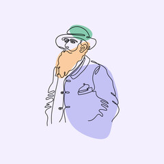 Claude Monet vector one line art portrait. French painter.