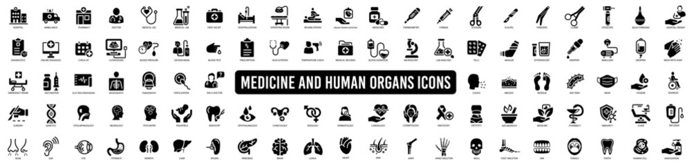 Medical. Medicine organs icon vector set - obrazy, fototapety, plakaty