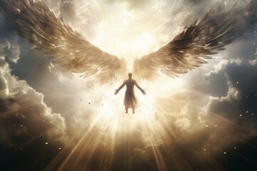 digital artwork of expelled angel from heaven. Generative AI