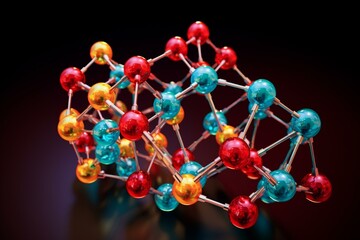 Three-dimensional representation of dolutegravir molecule, HIV integrase inhibitor, featuring atom colorations in structural chemical formula. Generative AI