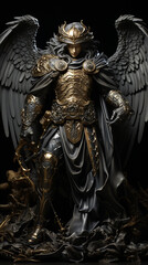 Caucasian young male, tactical suit, archangel, super hero, death angel, powerful wings, fighting full body. AI Generative