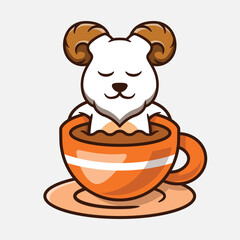 Cute Sheep In A Cup Of Coffee Vector Cartoon Illustration