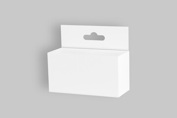 Rectangular Packaging Box With Hang Tab, Side View, Isolated on a grey Background. 3d rendering.