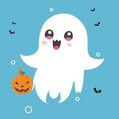 Cute halloween ghost illustration. Vector. Flat halloween ghost elements.