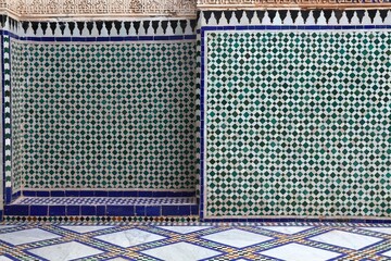 Marrakech mosaic art. Landmark monument.