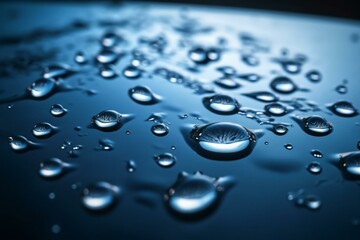 Smooth surface with water drops, against a blue backdrop. Generative AI