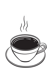 Coffee or tea cup, ink sketch style hand-drawn black and white vector illustration. Engraving style