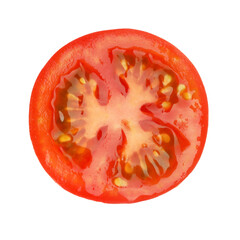 Half of ripe cherry tomato isolated on white, top view