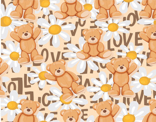 Fototapeta premium cute teddy bears and daisies print