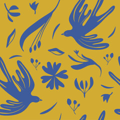 Fototapeta na wymiar Hand drawn mixed ethno style ornament seamless pattern with birds. Abstract trendy monochrome print. 