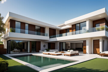 luxurious modern house with elegant garden lighting
