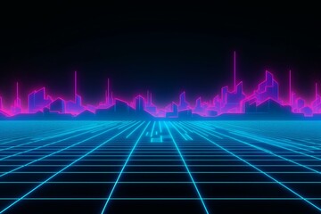 Cyan glitchy 80s retro background with neon and synthwave vibes. Generative AI