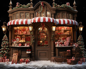 Christmas vintage shop window with decorations