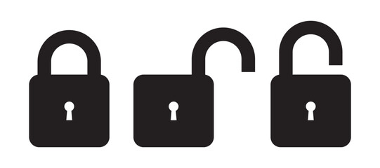 Lock Icon Set Vector Illustration. Flat Lock Icon Sign. Set of lock icons, Close and open lock symbols.