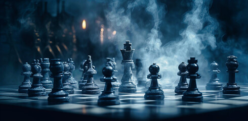 Chess Sets Surrounded by Smoke: A Strategic Battle Unfolds
