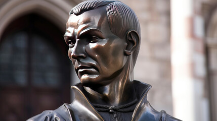 Italian thinker, politician, philosopher, historical figure of man, stone monument. AI generated.