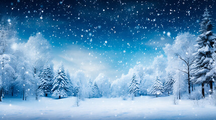 Winter snowy forest, festive Christmas holliday background