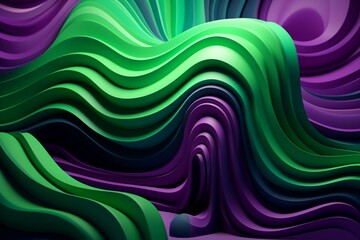3D design with green and purple layers. Generative AI