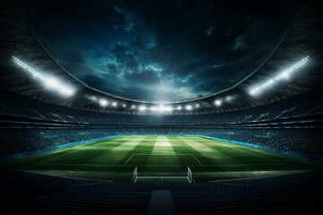 Fototapeta na wymiar Well-lit stadium, football field. Generative AI
