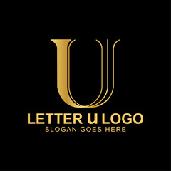 U letter logo vector. Initial letter logo, golden text on black background