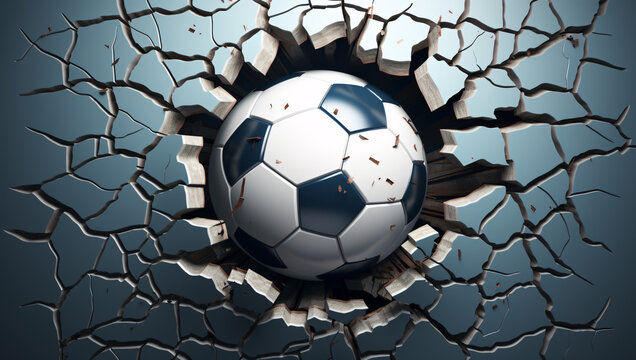 Extruded Design: Soccer Ball Breaking Through Cracked Wall © IgnacioJulian