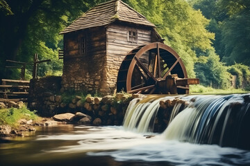 An old brown water mill
