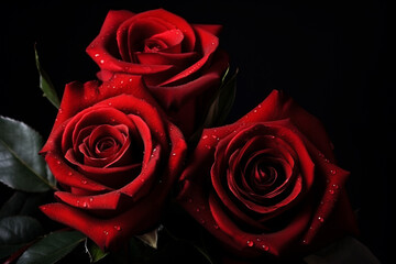 Valentine s day red roses isolated on black