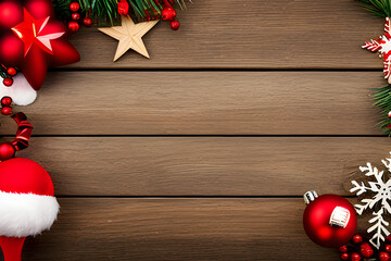 Christmas decorations on a wooden background