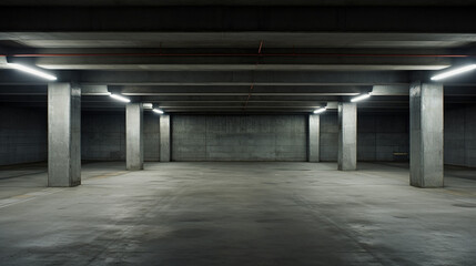 Obraz premium Empty parking lot concrete interior. 3D rendering parking lot design. Generative AI