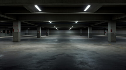 Empty parking lot concrete interior. 3D rendering parking lot design. Generative AI
