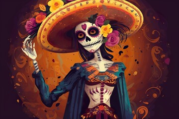 Fototapeta premium Day of the dead concept illustration of La catrina Dia De Los Muertos La Calavera Catrina