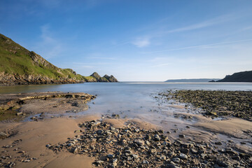 Obraz premium Three Cliffs Bay, Gower Peninsula coast, Wales.