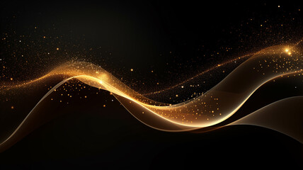 Modern gold wave line smooth and particle abstract on black background