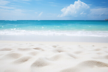 Fototapeta na wymiar Closeup white sand with blurred sea background