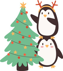 Penguin Decorating Christmas Tree
