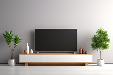 Interior mock up living room. modern living room with plant and tv