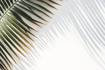 Fototapeta premium Palm tree shadow on white sand background. Summer holiday.