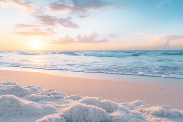 Fototapeta premium Closeup sand with blurred sea background. Summer holiday.