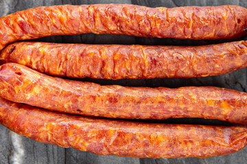 sausage smoked meat beef fresh appetizer meal food snack on the table copy space food background rustic top view