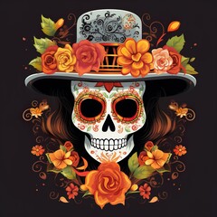 Day of the Dead concept Mexican skull with flowers Dia de los Muertos skull flower 