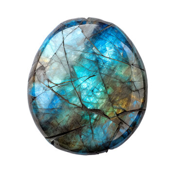 top view of shimmering labradorite rock isolated on a transparent white background